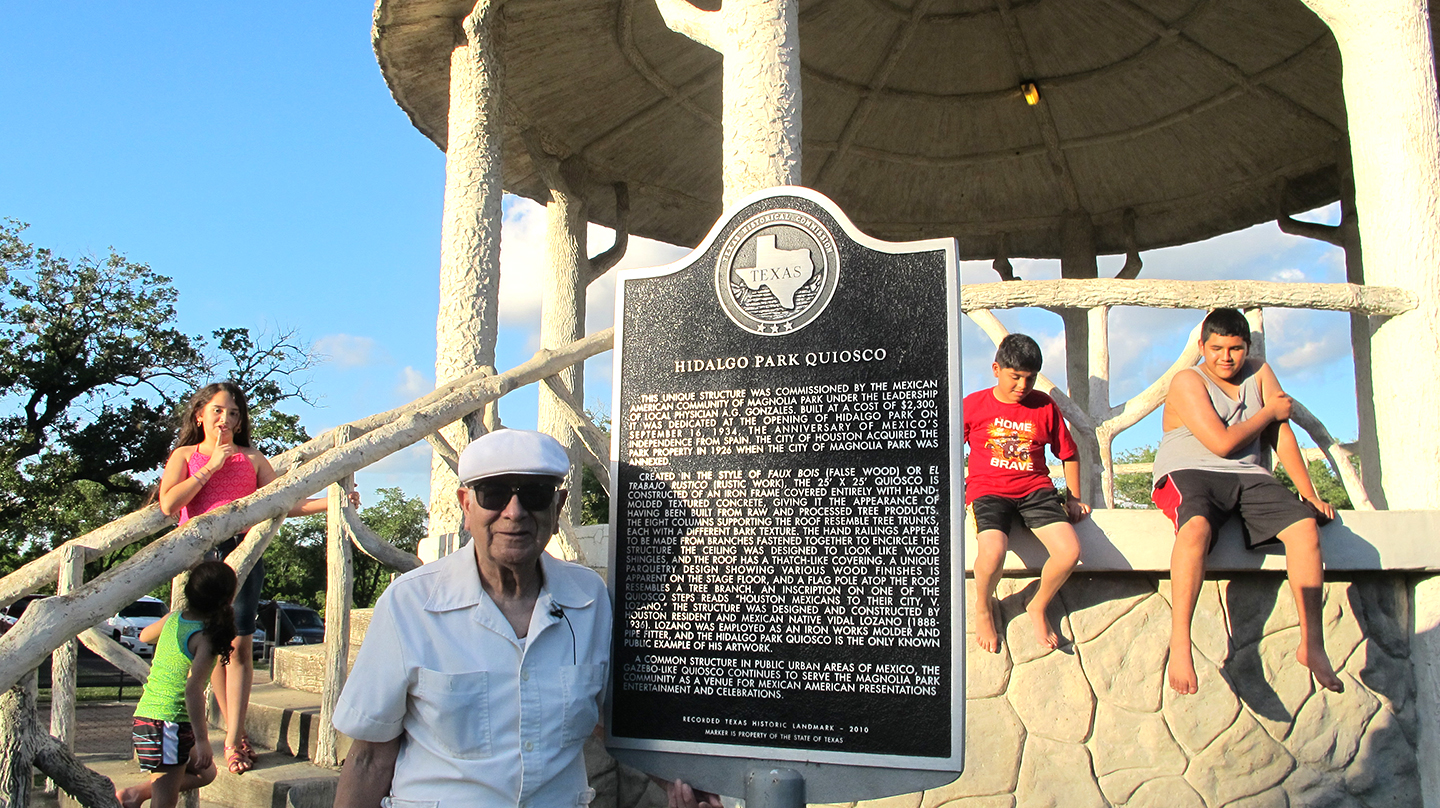 Frank Partida at Hidalgo Park Quiosco and Historical Marker